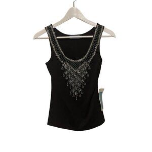 NWT Urchin New York Black Sleeveless Top W/ Beaded & Rhinestone Embellished Neck
